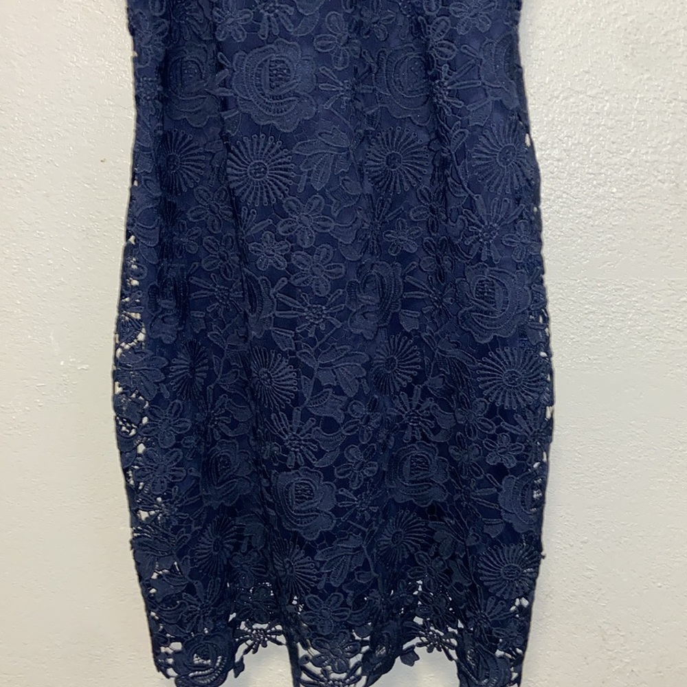 Lulu's Size L Love Poem Navy Floral Lace Lined Halter Mini Dress 3575 - Picture 6 of 12